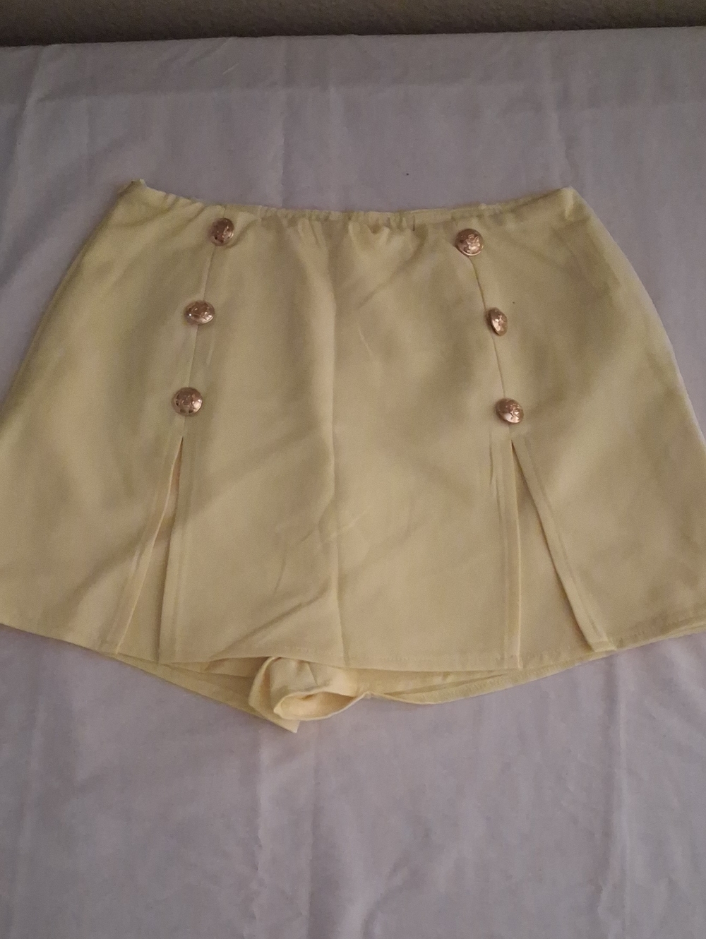 Yellow Skort With Six Gold Tone Buttons on Front Accent Skort Shein Small